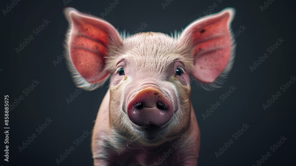 Humorous pig portrait against wide background. Playful charm radiates from the comedic swine. Humorous pig portrait against wide background. Playful charm radiates from the comedic swine.