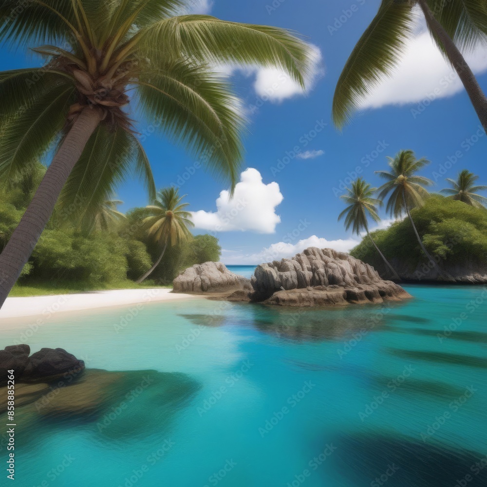 Fototapeta premium beach with palm trees and sea