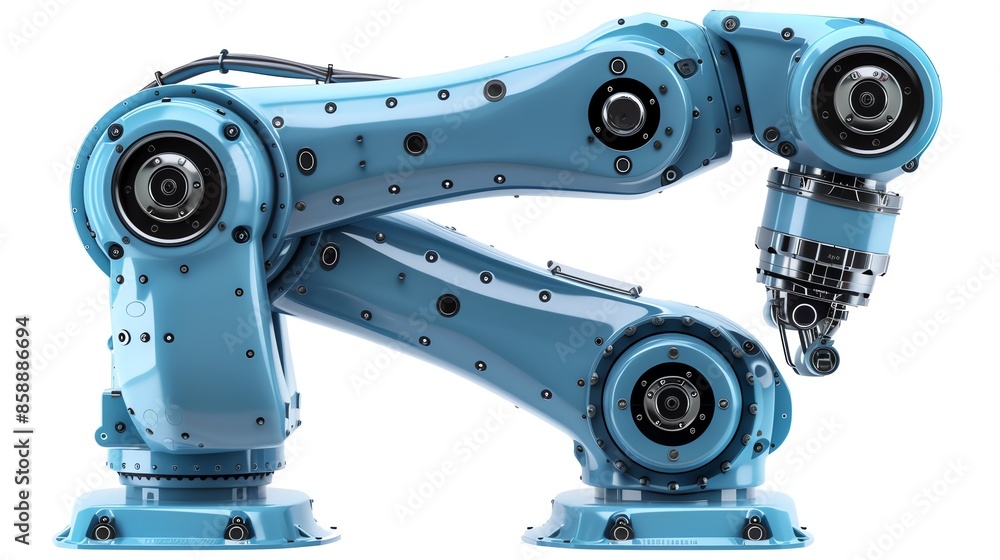 Close-up of a blue robotic arm, industrial automation, futuristic technology. Close-up of a blue robotic arm, industrial automation, futuristic technology.