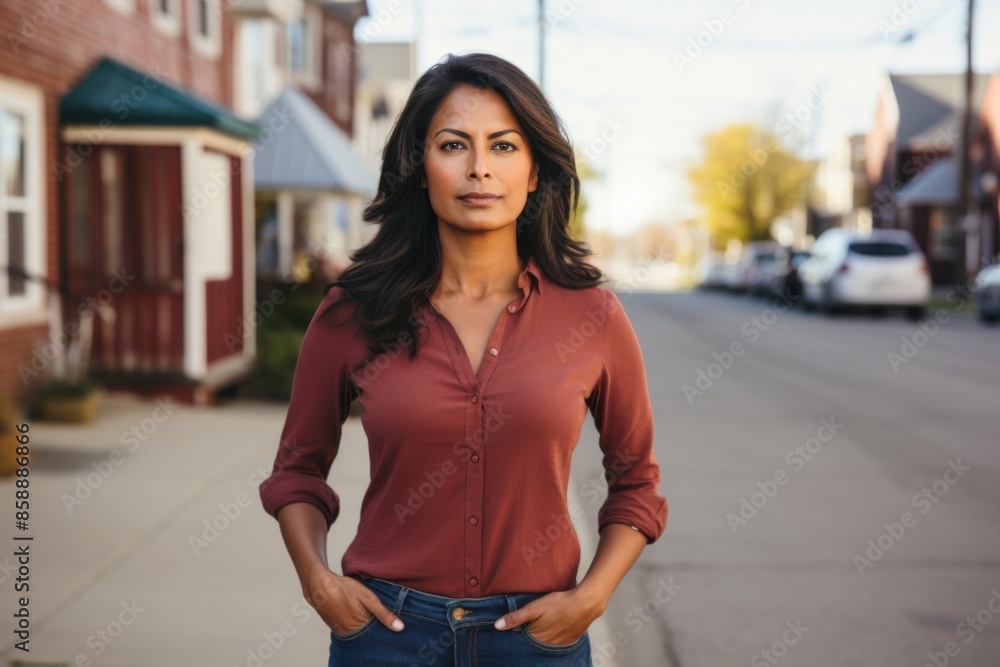 Portrait of a Hispanic woman on suburb street