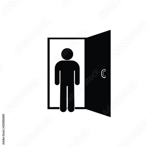 exit icon, man standing in the door, isolated pictogram, human silhouette