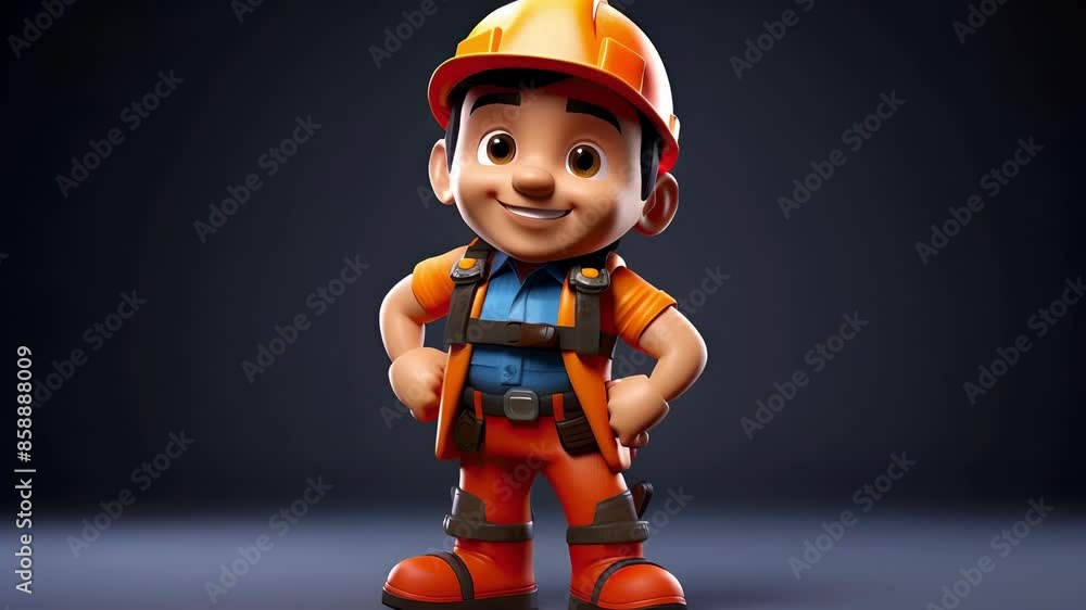 Character design of a construction worker in a hard hat and safety vest, holding a toolbox against a gentle solid pastel orange backdrop, suitable for construction industry presentatio Character design of a construction worker in a hard hat and safety vest, holding a toolbox against a gentle solid pastel orange backdrop, suitable for construction industry presentatio