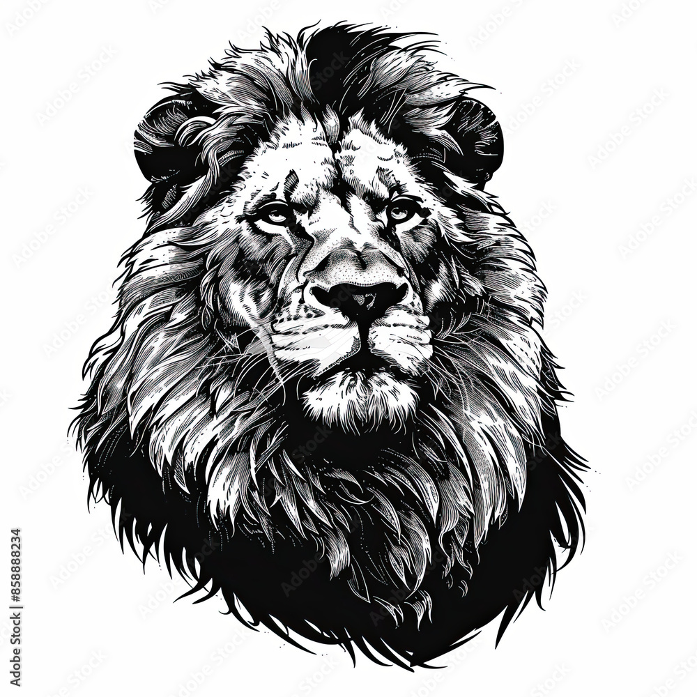 A black and white drawing of a lion A black and white drawing of a lion