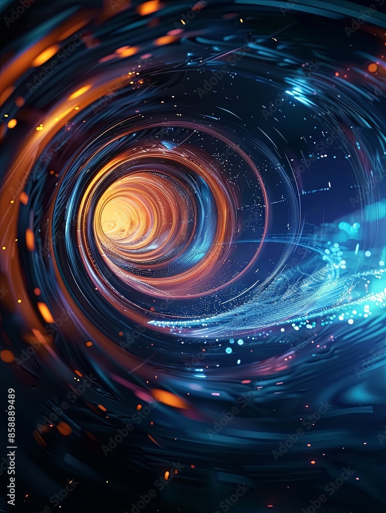 Obraz premium Blue Abstract Spiral Lines，Dark Blue and Light Orange Style, cyberpunk,Charming aperture effect, Abstract Lines 