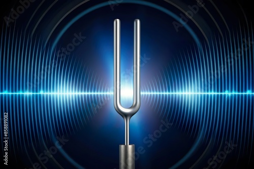 tuning fork vibrate with sound wave frequency glowing