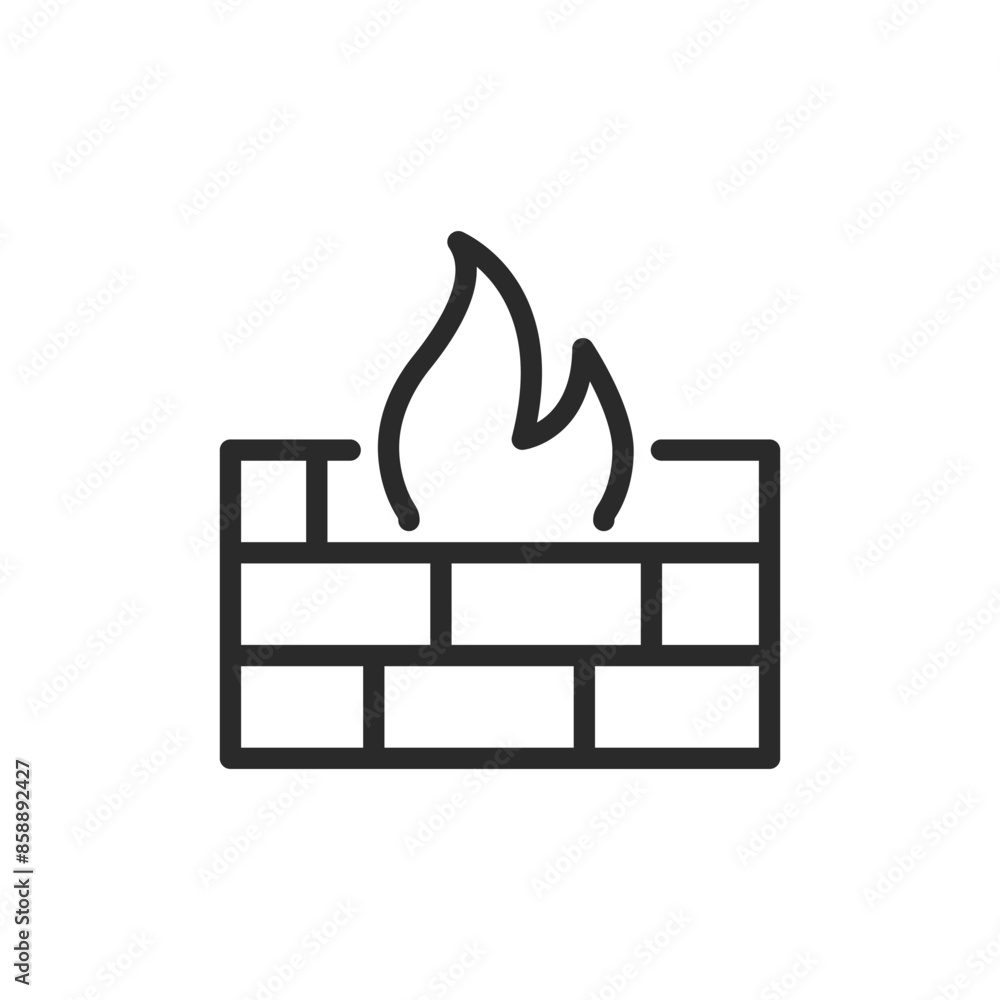 Wall and fire, linear style icon. Firewall. Editable stroke width Wall and fire, linear style icon. Firewall. Editable stroke width