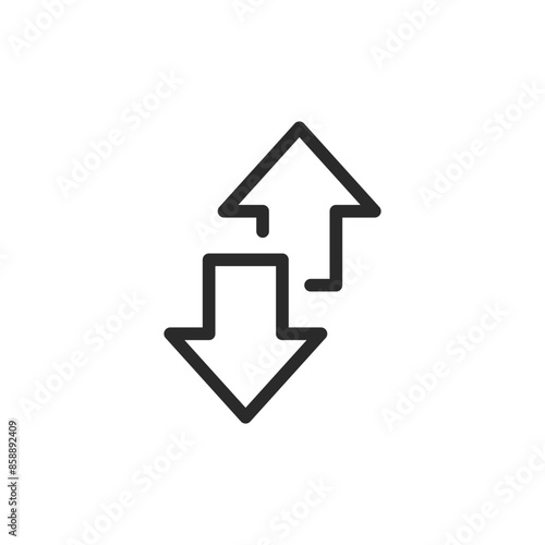 Data transfer, linear style icon. Two-way data exchange. Upward and downward arrows. Editable stroke width