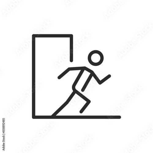 Emergency exit, linear style icon. Figure running through an exit door, emergency sign. Editable stroke width.