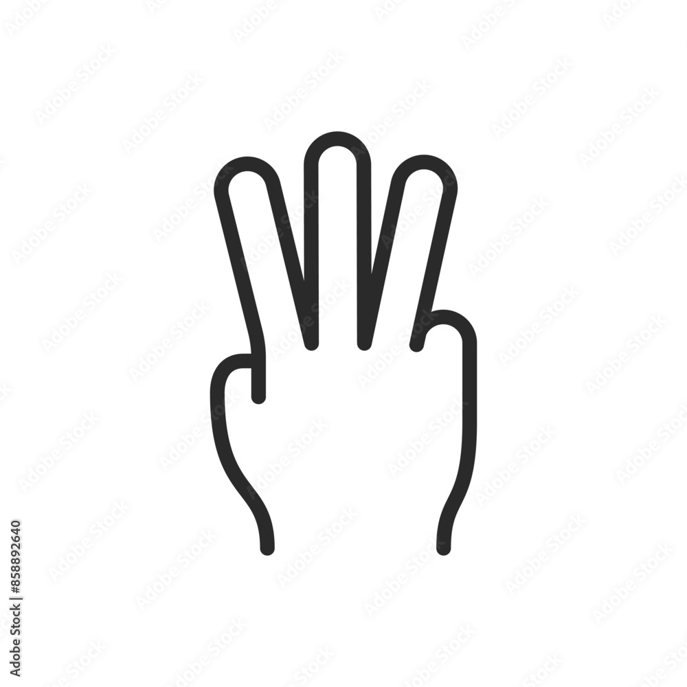 Obraz premium Hand showing number three, linear style icon. Editable stroke width