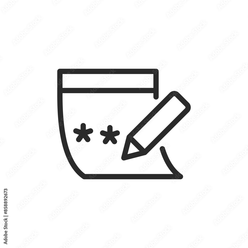 Note with password and pencil, linear style icon. password management or security. Editable stroke width. Note with password and pencil, linear style icon. password management or security. Editable stroke width.