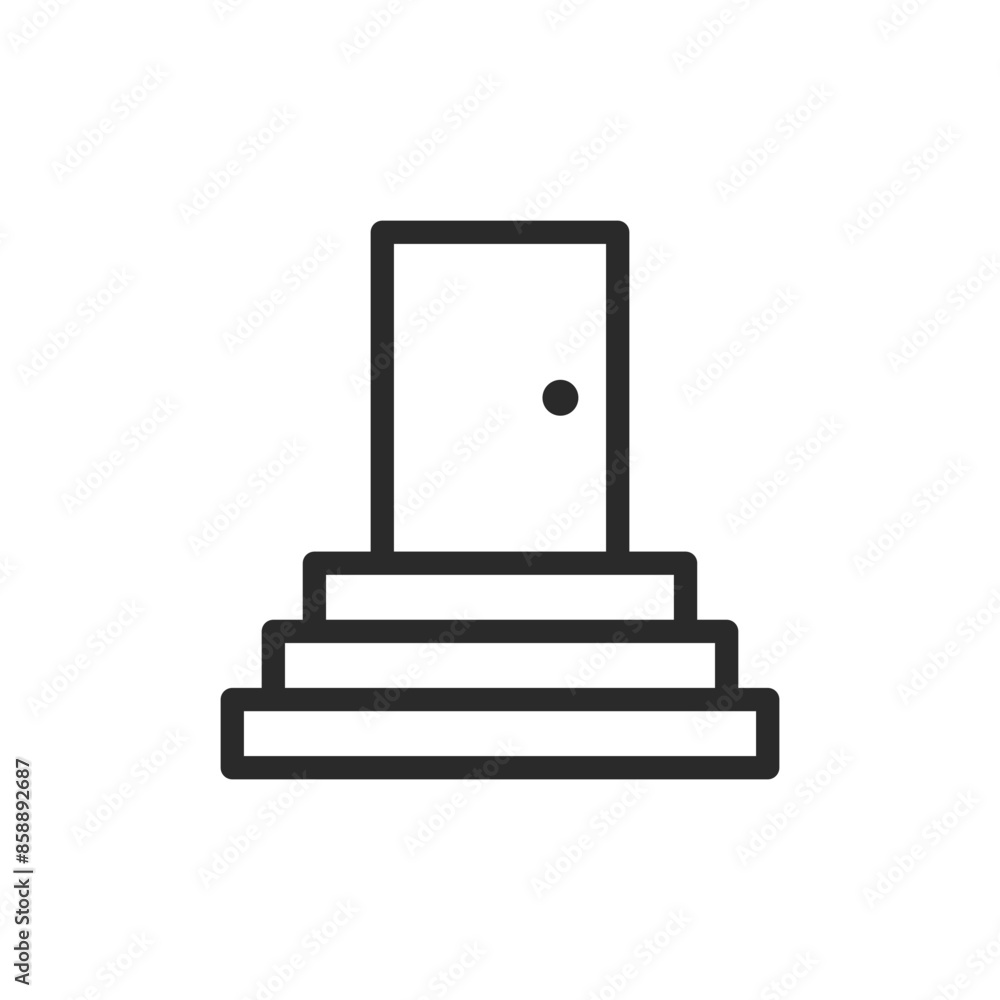 Door with steps, linear style icon. door with steps leading up to it. Editable stroke width. Door with steps, linear style icon. door with steps leading up to it. Editable stroke width.