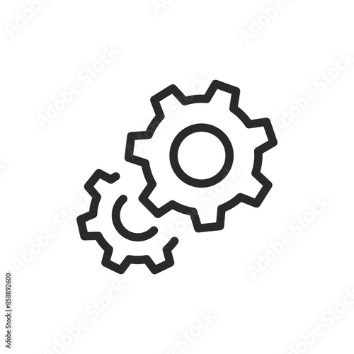 Gears, linear style icon. machinery and engineering. Editable stroke width