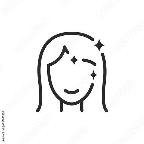 Glowing skin, linear style icon. face with glowing, healthy skin. Editable stroke width.