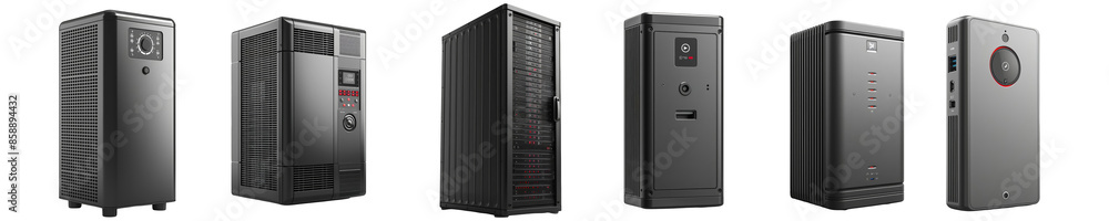 Modern black computer case on transparent background Modern black computer case on transparent background