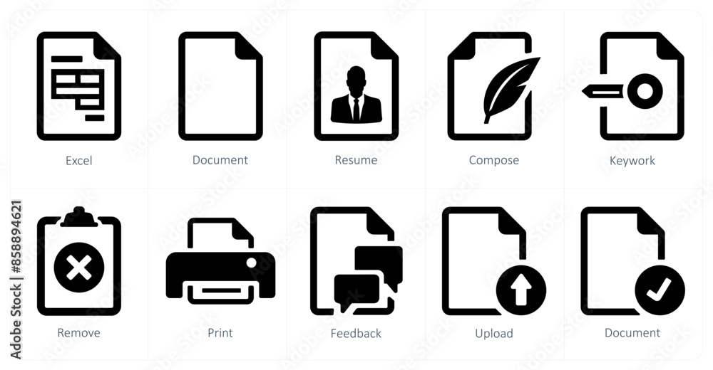 A set of 10 File icons as excel, document, resume A set of 10 File icons as excel, document, resume