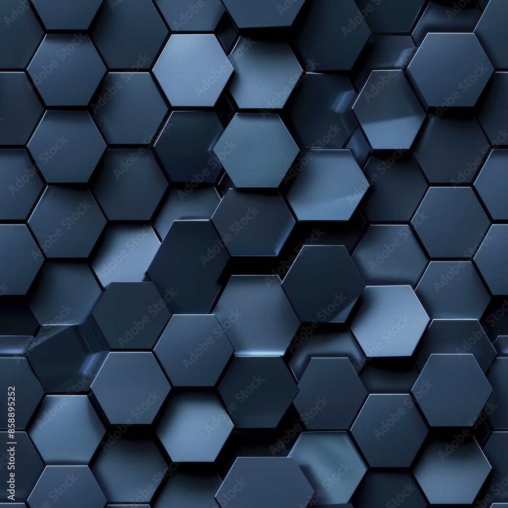 A close-up image of an abstract pattern of deep blue hexagon shapes. The hexagons appear to be made of a metallic material, with a slight sheen. The shapes are arranged in a staggered pattern, creatin A close-up image of an abstract pattern of deep blue hexagon shapes. The hexagons appear to be made of a metallic material, with a slight sheen. The shapes are arranged in a staggered pattern, creatin