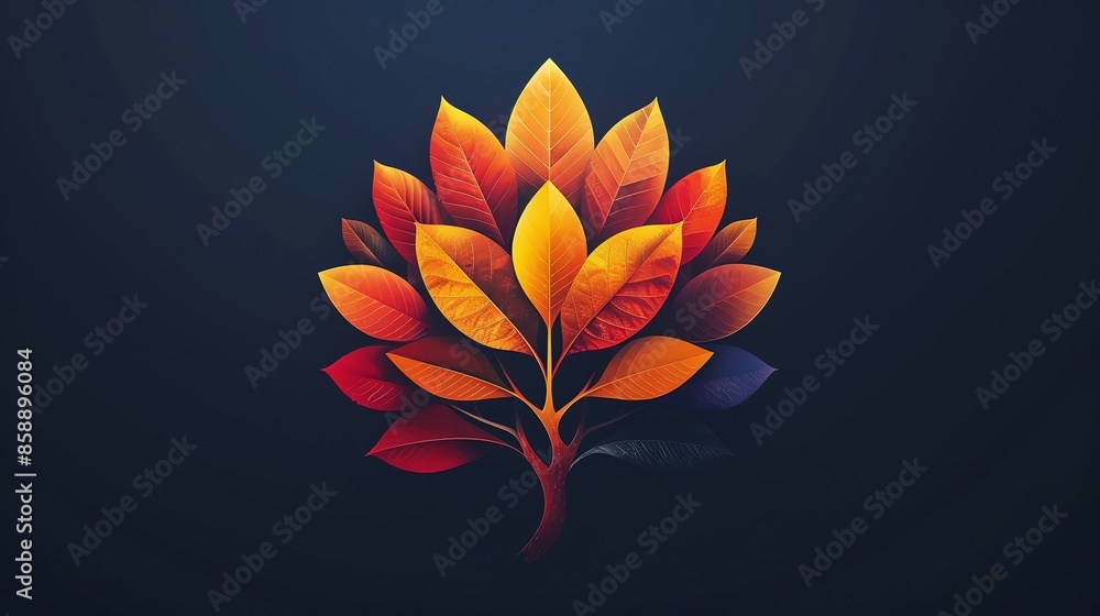 A stylized autumn tree with vibrant leaves on a dark background. A stylized autumn tree with vibrant leaves on a dark background.