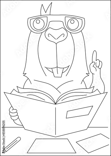 nerd capybara chilling coloring book page