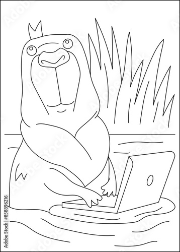 working capybara chilling coloring book page