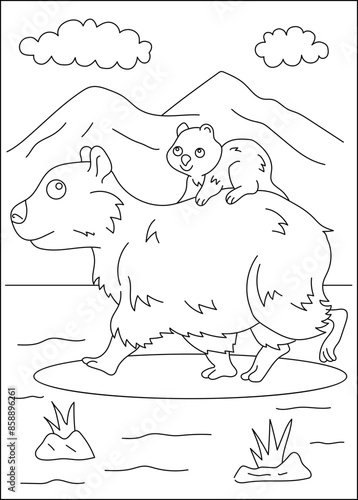 parent capybara chilling coloring book page
