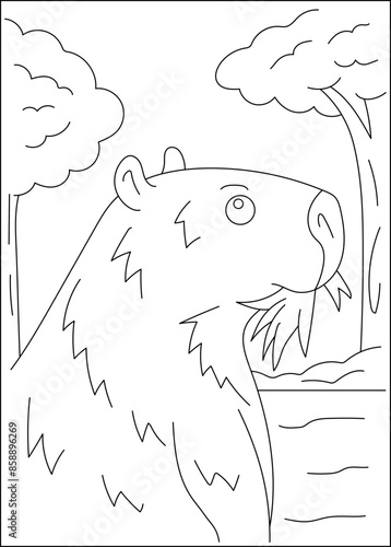 eating capybara chilling coloring book page