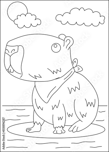 scout capybara chilling coloring book page