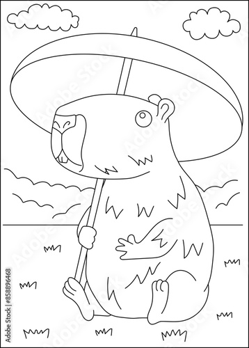 umbrella capybara chilling coloring book page