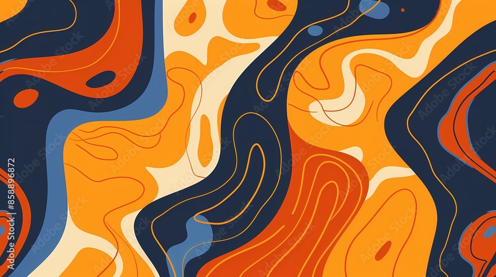 An orange and blue pattern with wavy lines on an orange background, with orange, yellow and cyan colors An orange and blue pattern with wavy lines on an orange background, with orange, yellow and cyan colors