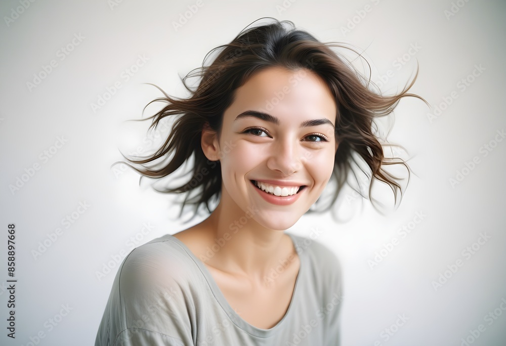 Positive smiling woman on clean background