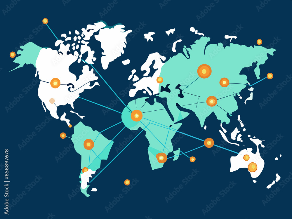 Vector map with global network lines Vector map with global network lines
