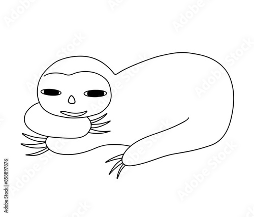 Continuous line drawing of a sloth animal isolated on white background. Hand drawn doodle vector illustration.