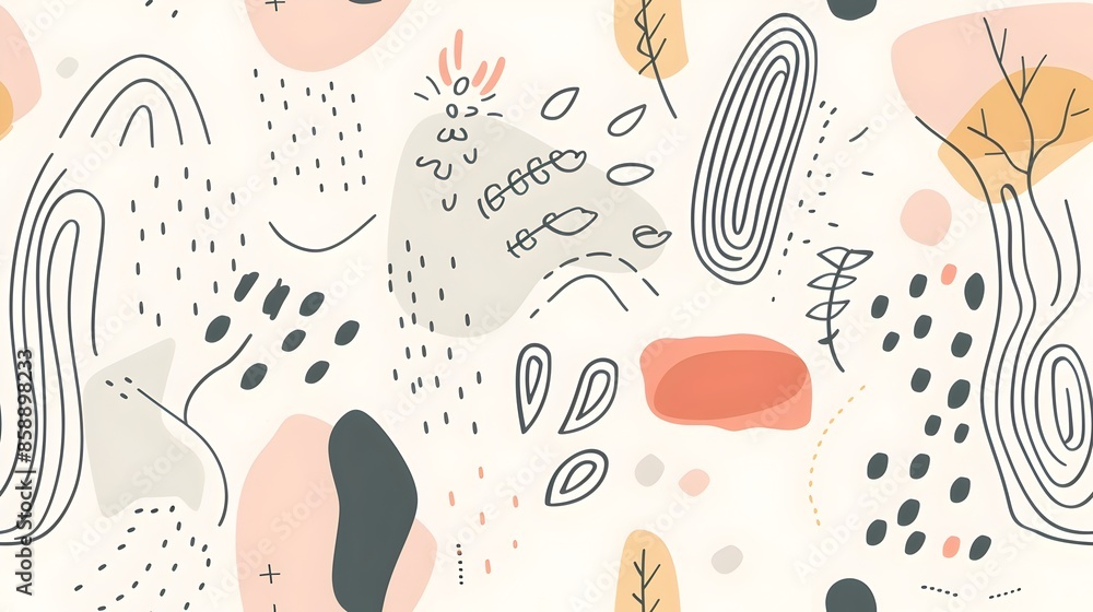 Whimsical Abstract Shapes and Patterns in Soft Pastel Tones Background Whimsical Abstract Shapes and Patterns in Soft Pastel Tones Background