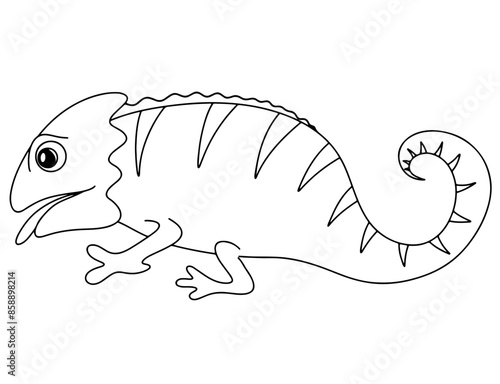 Continuous line drawing of a chameleon isolated on white background. Hand drawn doodle vector illustration.