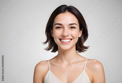 Positive smiling woman on clean background