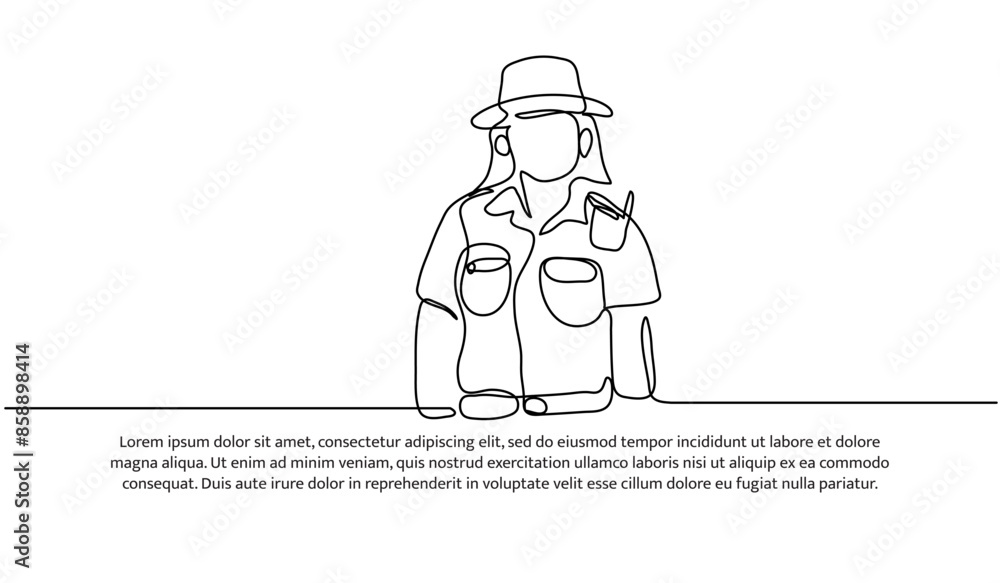 Continuous one line design of forest ranger.Minimalist style vector illustration on white background. Continuous one line design of forest ranger.Minimalist style vector illustration on white background.