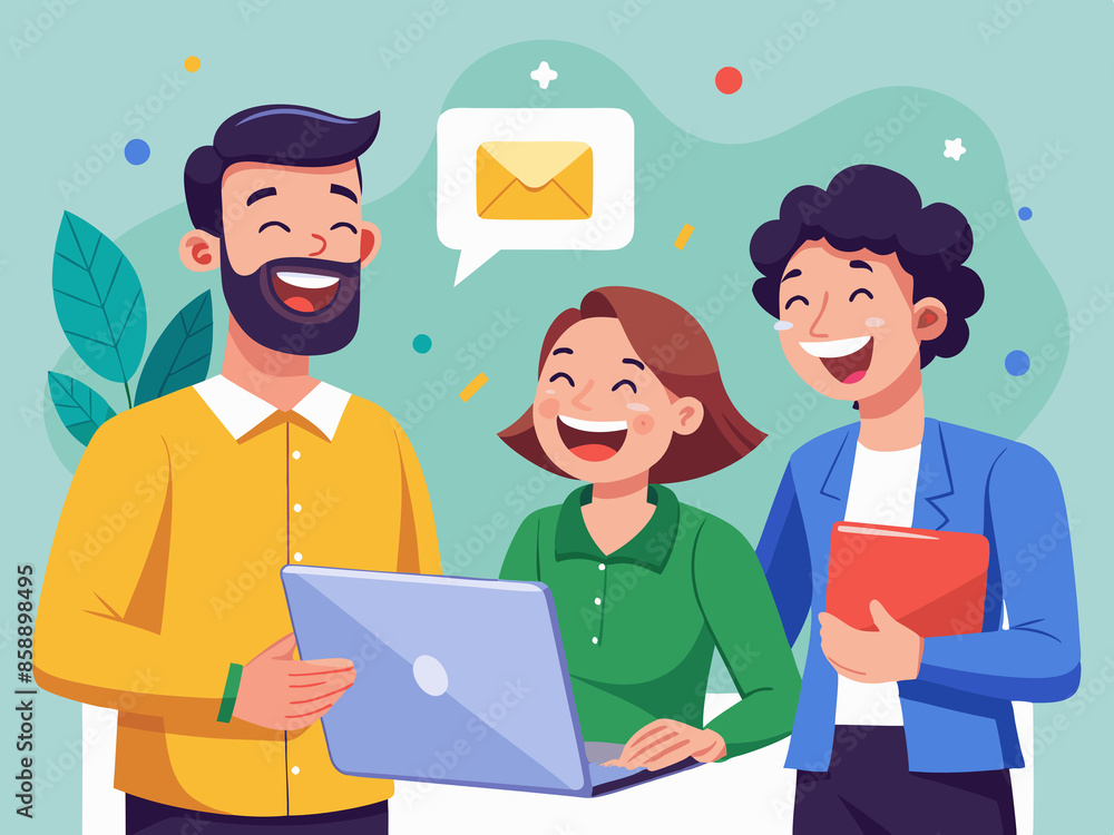 Happy colleagues sharing a laugh over a funny email Happy colleagues sharing a laugh over a funny email