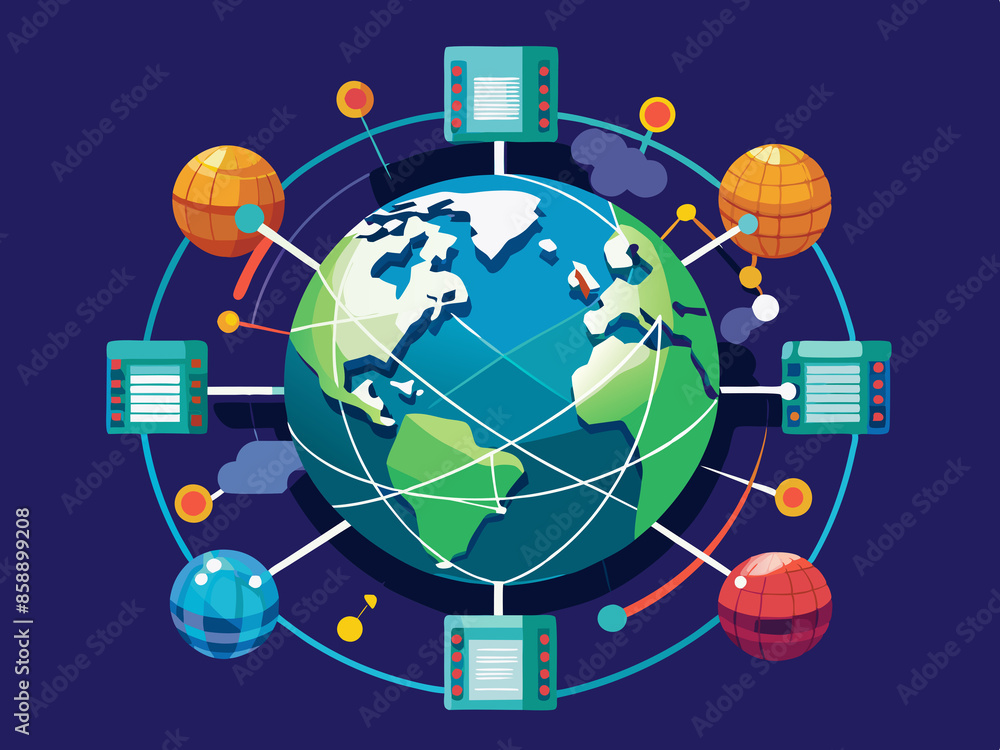 Abstract globe with major data hubs Abstract globe with major data hubs