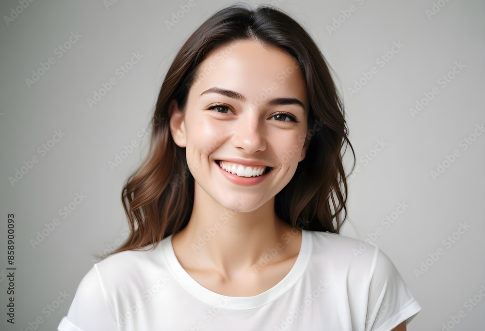 Positive smiling woman on white background Positive smiling woman on white background