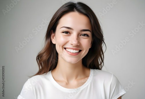 Wallpaper Mural Positive smiling woman on white background Torontodigital.ca