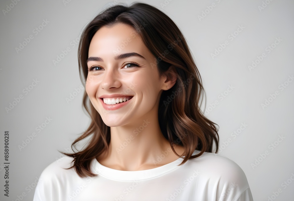 Positive smiling woman on white background Positive smiling woman on white background
