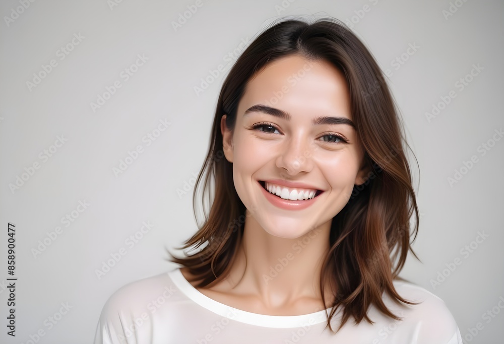 Positive smiling woman on white background Positive smiling woman on white background