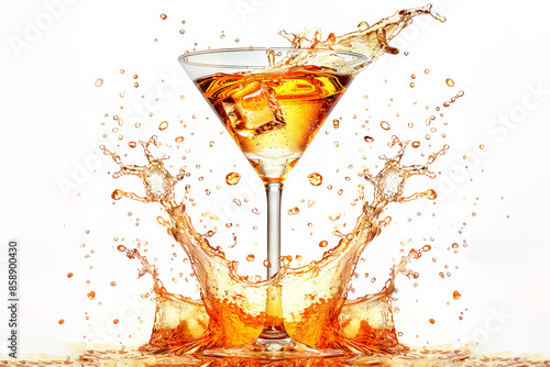 Martini Glass with liquid splash on dark background. Nightlife concept photo