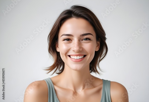 Positive smiling woman on white background