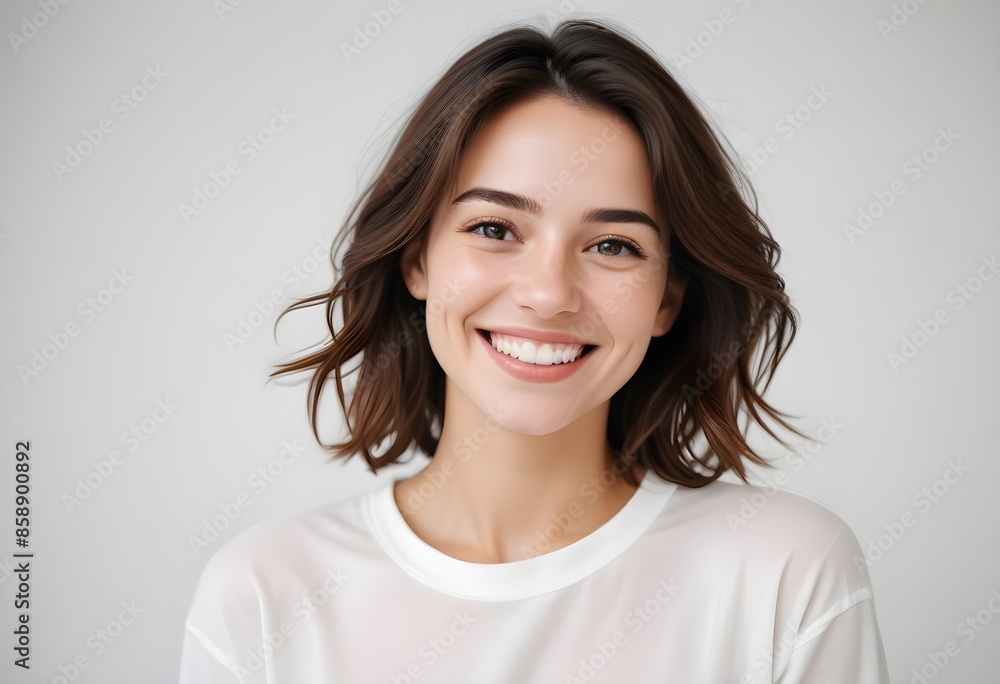 Positive smiling woman on white background Positive smiling woman on white background