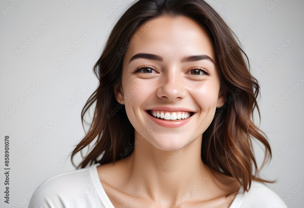 Positive smiling woman on white background Positive smiling woman on white background