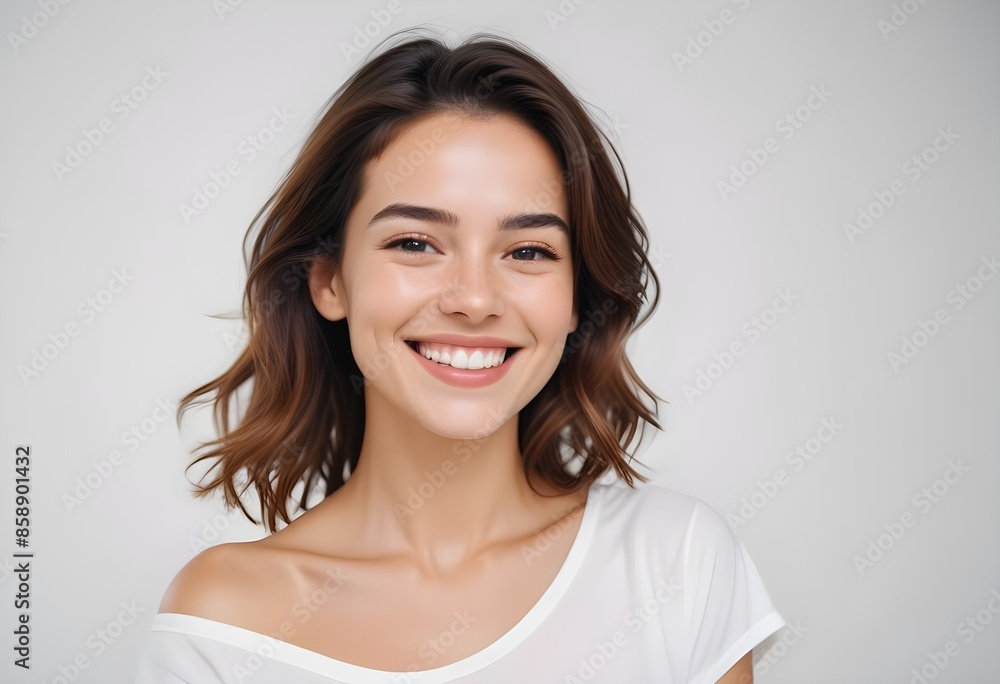 Positive smiling woman on white background Positive smiling woman on white background