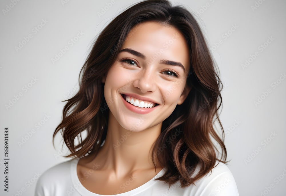 Positive smiling woman on white background Positive smiling woman on white background