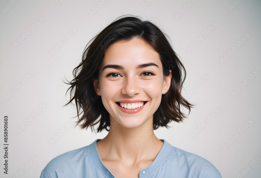 Positive smiling woman on white background Positive smiling woman on white background