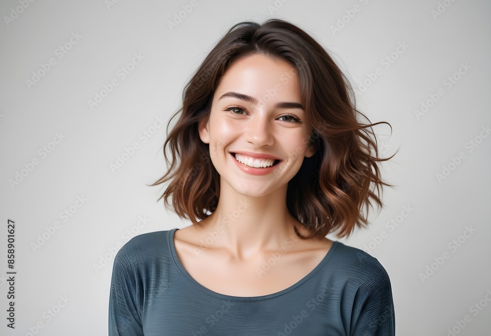 Positive smiling woman on white background Positive smiling woman on white background