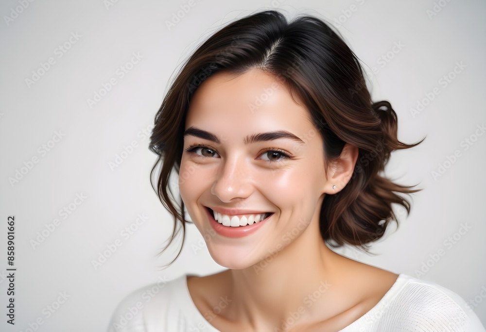 Positive smiling woman on white background Positive smiling woman on white background